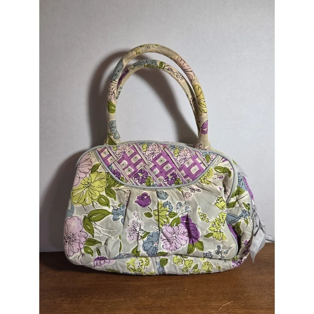 RETIRED Vera Bradley WATERCOLOR‎ Gray Floral Zip Shoulder 2 Handled Bag Purse